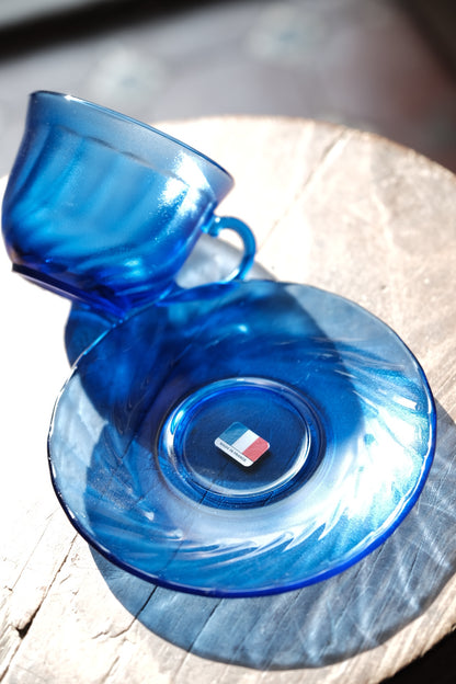 法國製• Arcoroc klein blue磨砂玻璃咖啡杯碟 （210ml）
