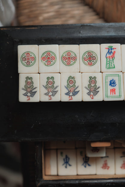 Vintage 1960s Hand-carved Sichuan-crafted bamboo and bone mahjong set