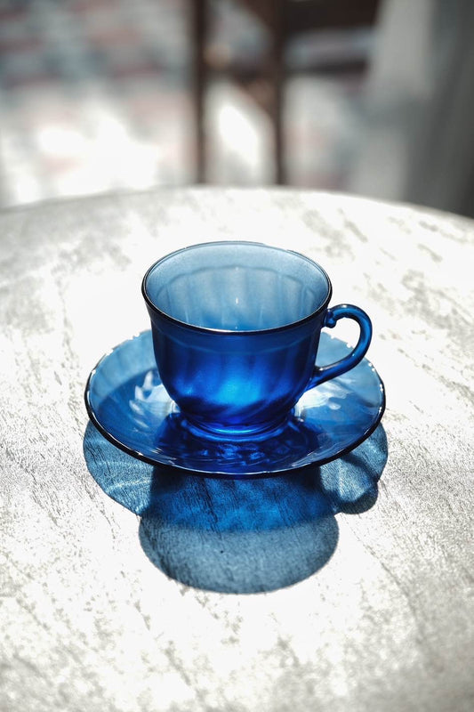 法國製• Arcoroc klein blue磨砂玻璃咖啡杯碟 （210ml）