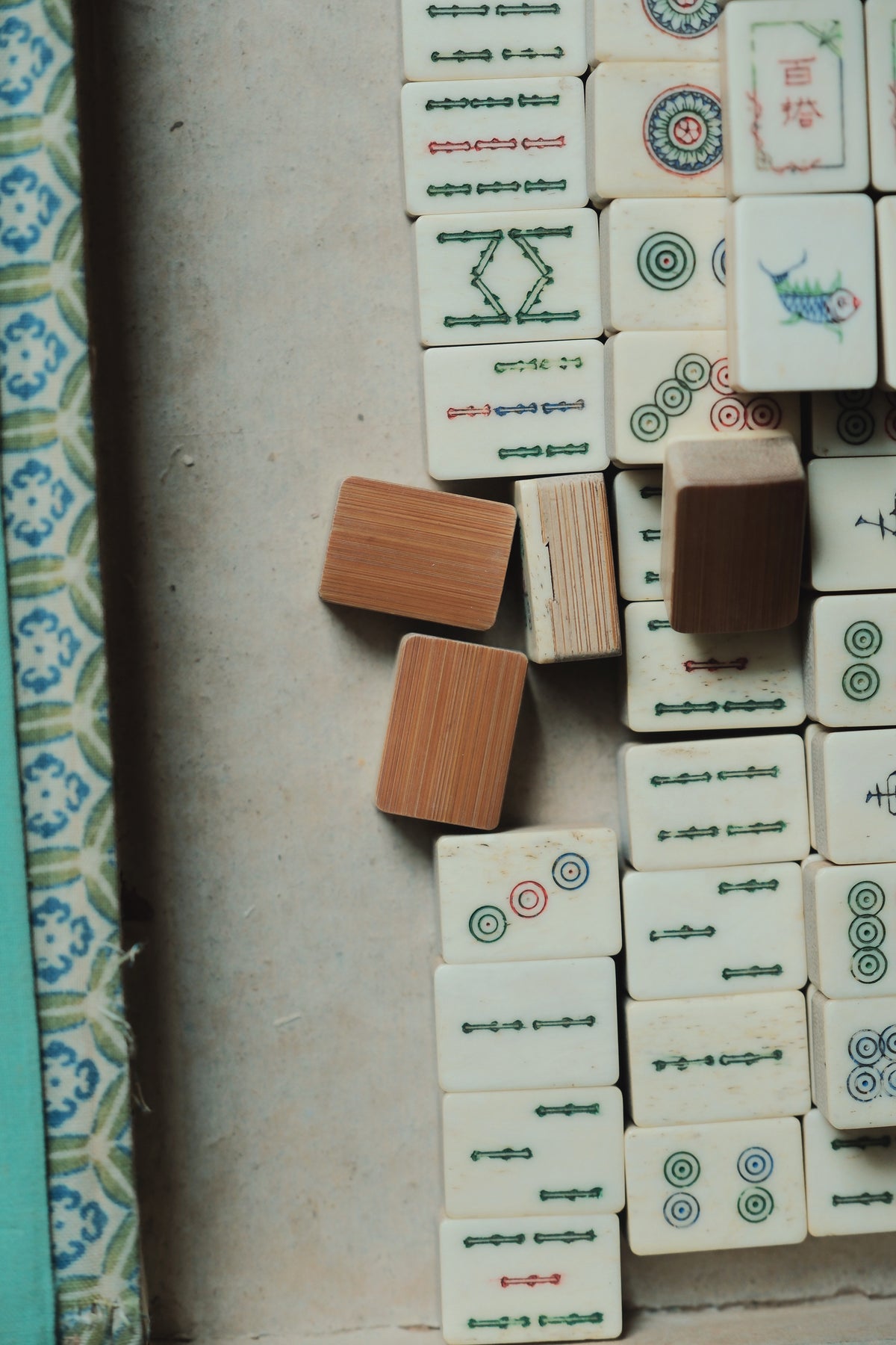 Vintage 1960s Hand-Carved Bamboo and Bone Mahjong Set