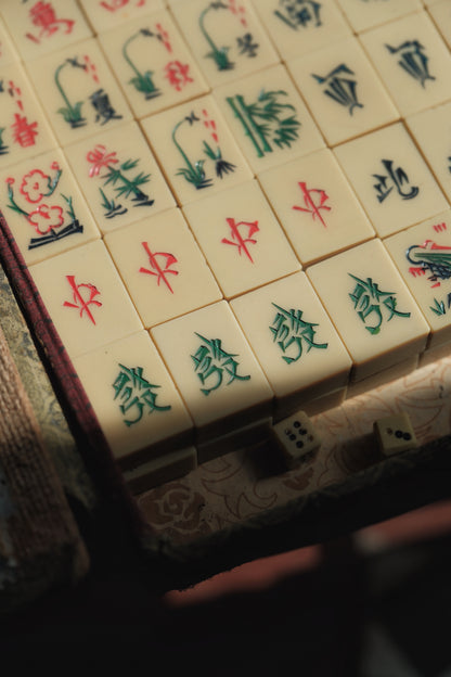 1970s Hand-Carved Calligraphic Resin Mahjong Set (Faux Ivory)
