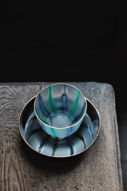 日本製•Hoya綠藍磨砂冷茶杯連碟(170ml)