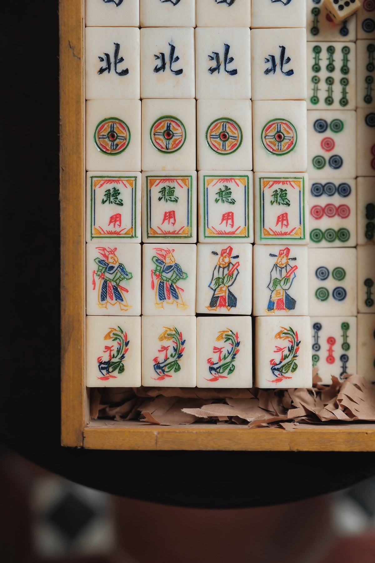 Vintage 1970s Hand-Carved Bone-and-Bamboo Mahjong Set