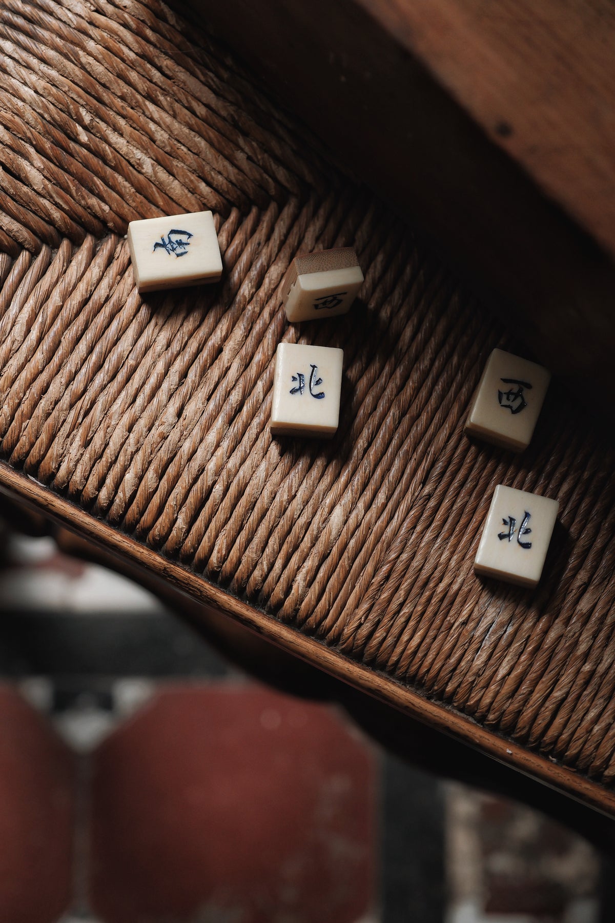 Vintage 1970s Hand-Carved Bone-and-Bamboo Mahjong Set
