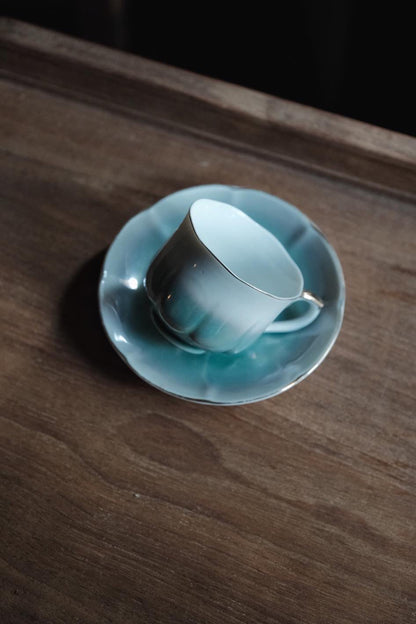 日本製·珍珠湖水藍色釉骨瓷咖啡杯(140ml)