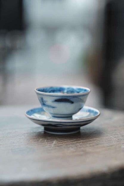 日本製•全手繪九谷燒青花內繪茶盞連碟（25ml）