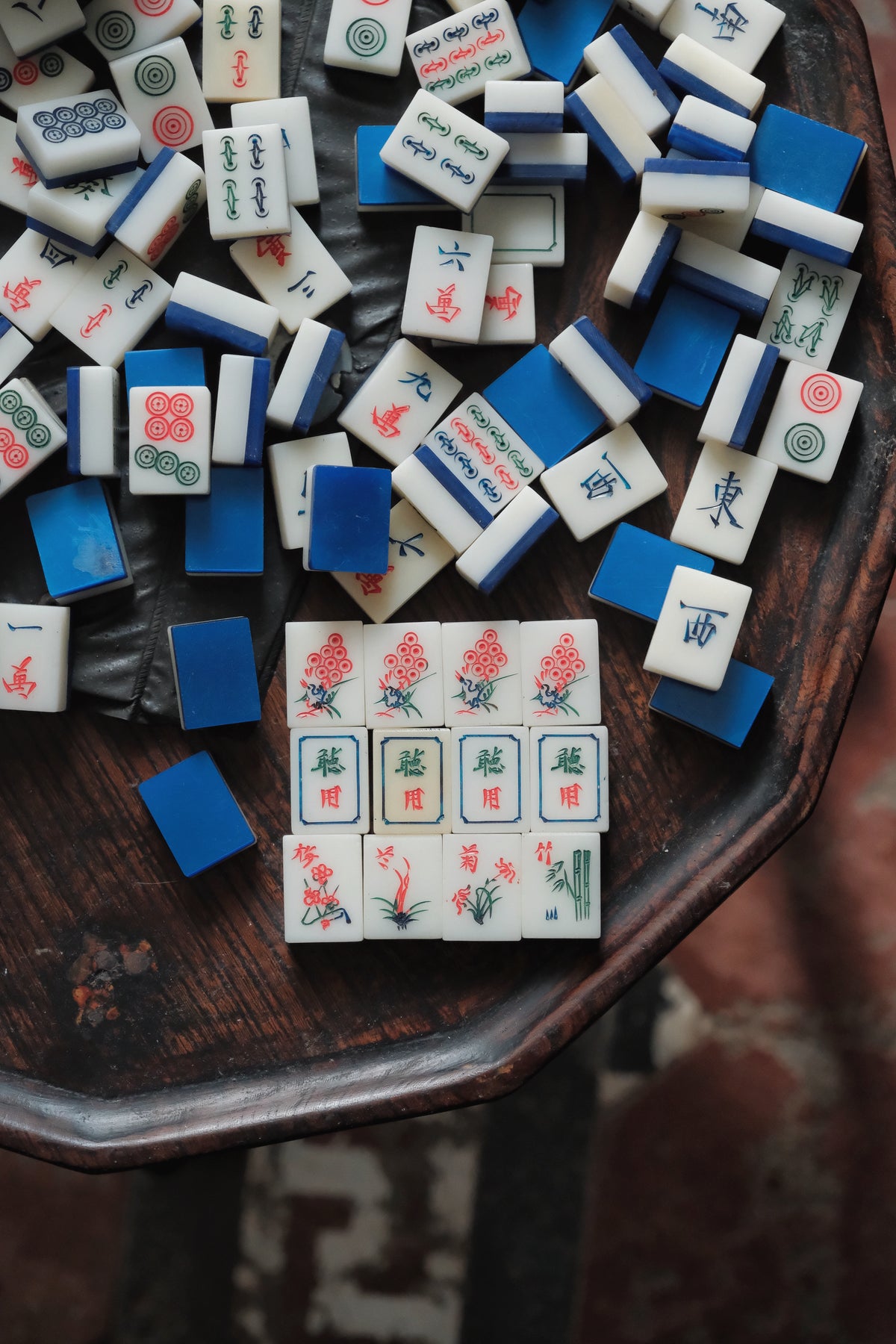 Vintage 1980s Sichuan Hand-Carved Plastic Mahjong Set
