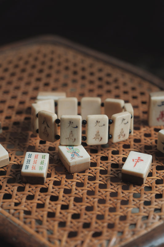 Hand-Carved Bone Mahjong Tile Bracelet