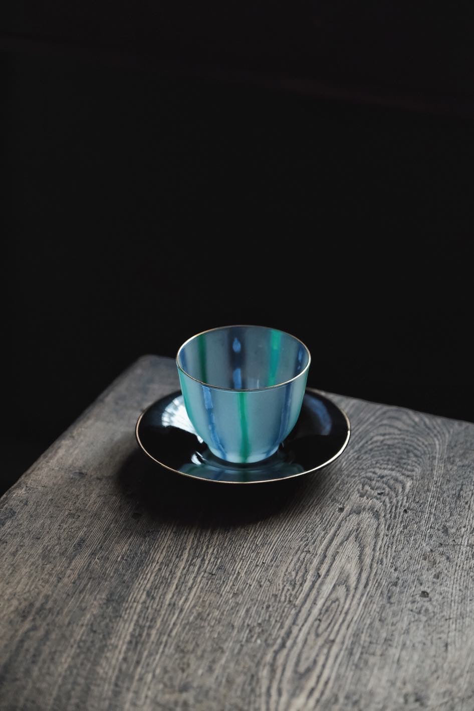日本製•Hoya綠藍磨砂冷茶杯連碟(170ml)