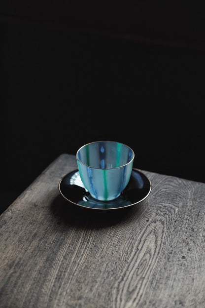 日本製•Hoya綠藍磨砂冷茶杯連碟(170ml)