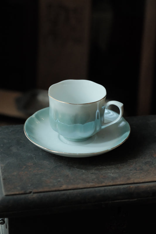 日本製·珍珠湖水藍色釉骨瓷咖啡杯(140ml)
