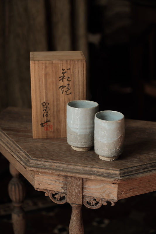日本萩燒 夫妻湯吞連木盒