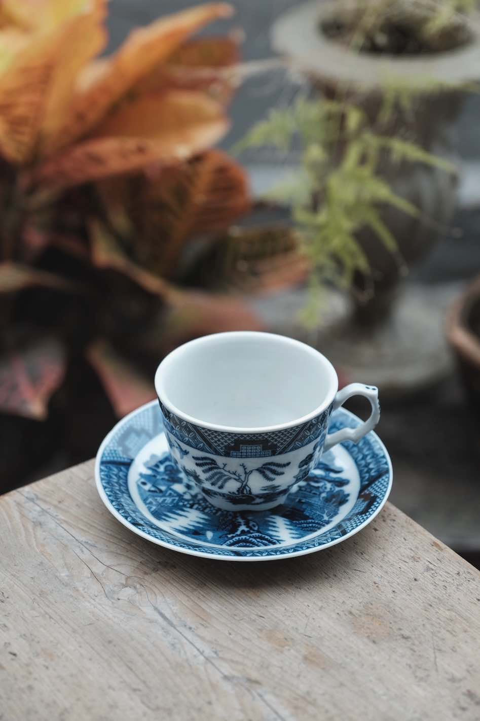 日本副廠製· 青花柳樹圖紅茶杯連碟(180ml)