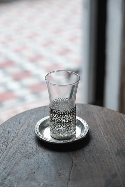 ($140)日本製· 鏤空金屬細型啤酒玻璃杯連碟（120ml）