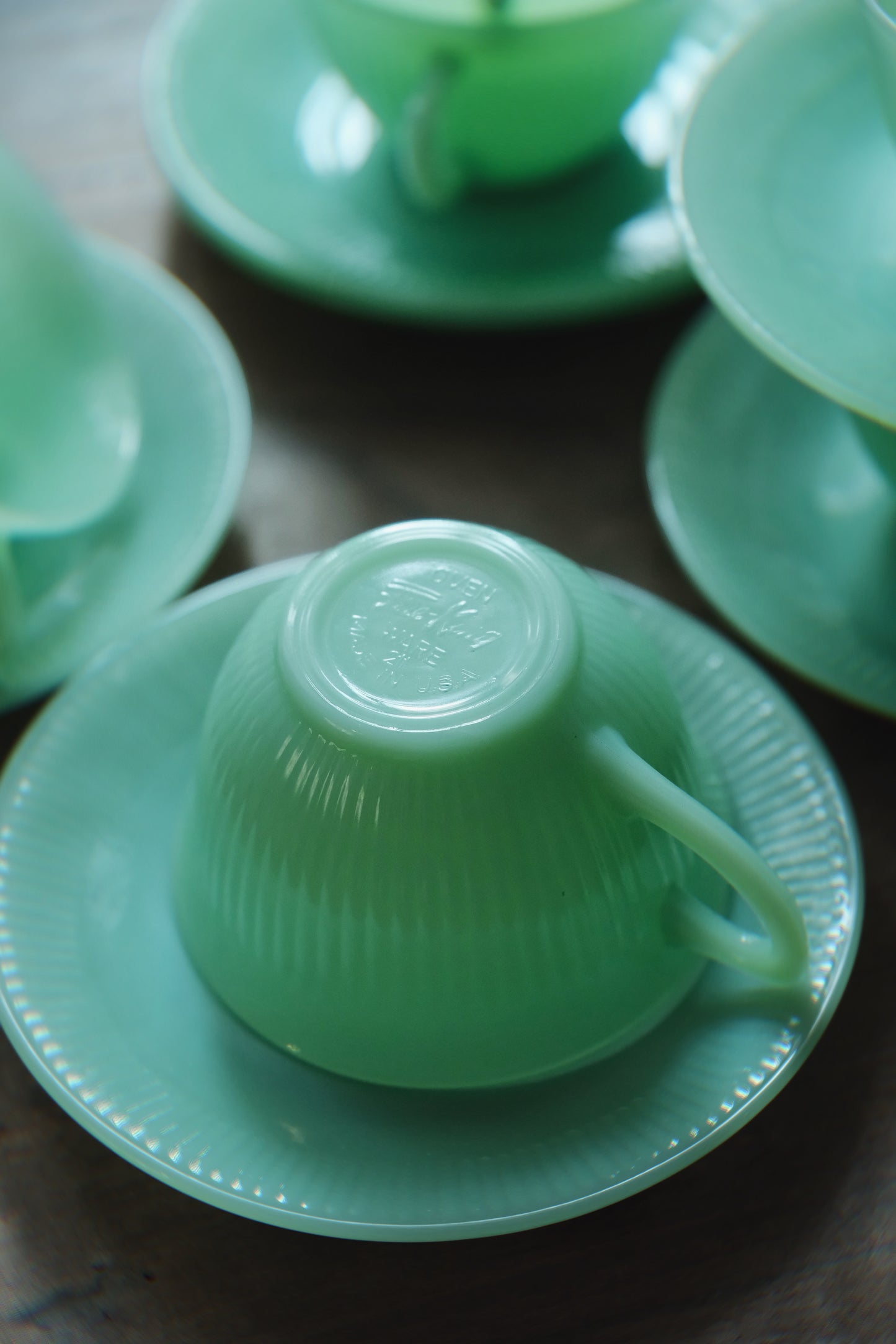 美國製·1960’s Fireking jane ray jadeite 杯碟(220ml)
