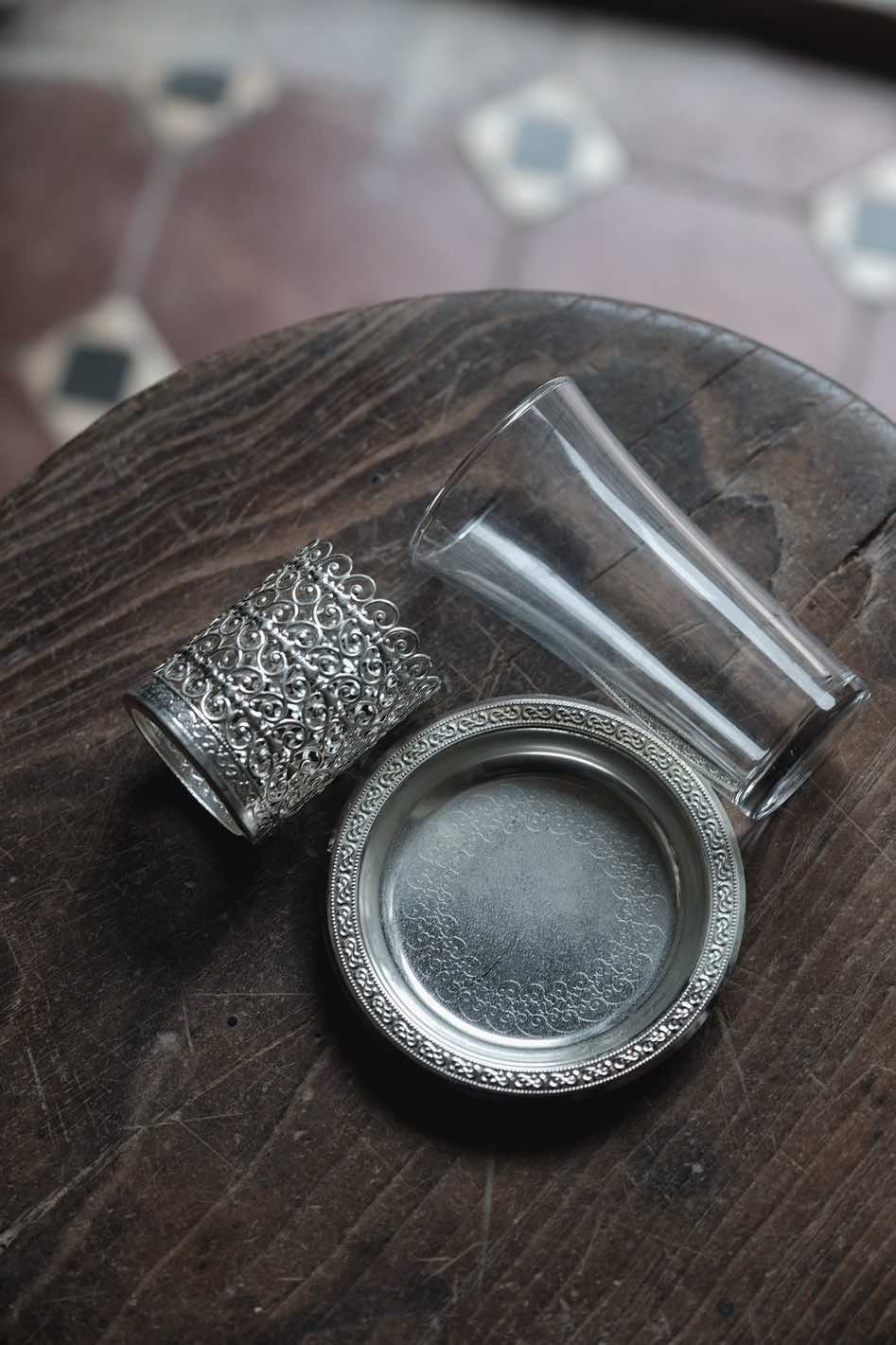 ($140)日本製· 鏤空金屬細型啤酒玻璃杯連碟（120ml）
