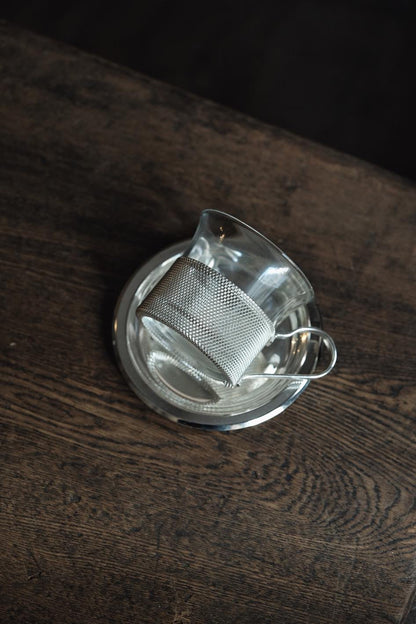 日本製· 鏤空金屬花玻璃咖啡杯一套（160ml）