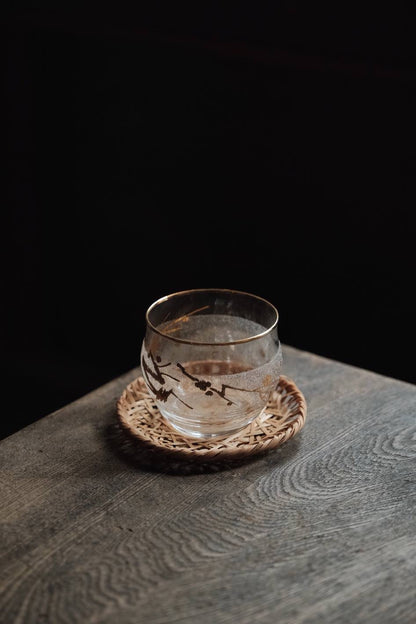 日本製•昭和磨砂玻璃描金藤碟冷茶杯(250ml)
