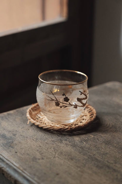 日本製•昭和磨砂玻璃描金藤碟冷茶杯(250ml)