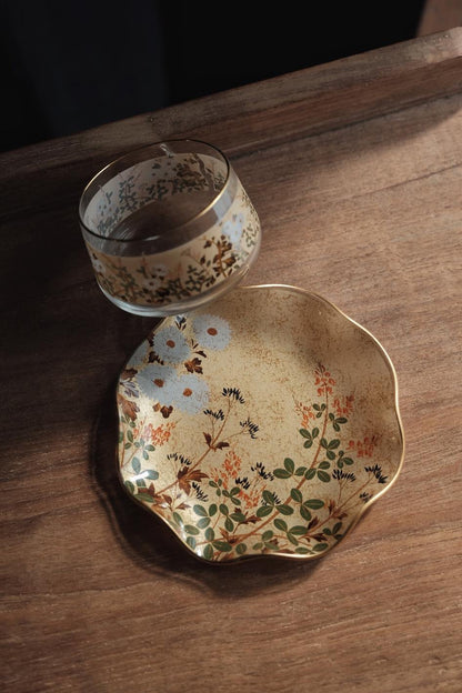 日本製•昭和光琳繪花鳥冷茶杯連碟(220ml)