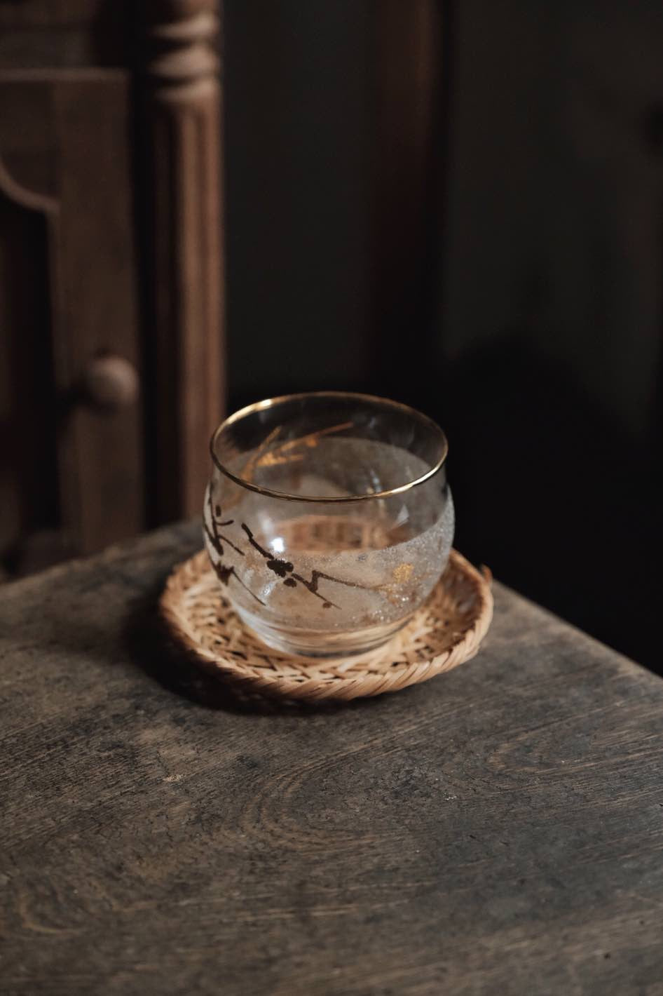 日本製•昭和磨砂玻璃描金藤碟冷茶杯(250ml)