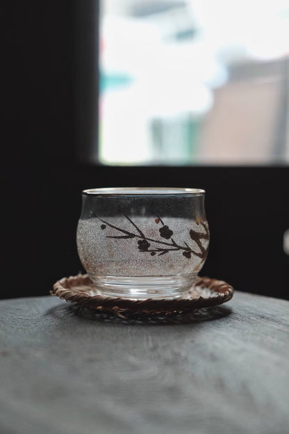 日本製•昭和磨砂玻璃描金藤碟冷茶杯(250ml)