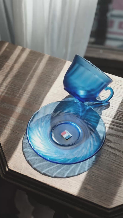 法國製• Arcoroc klein blue磨砂玻璃咖啡杯碟 （210ml）