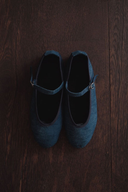 藍染古布瑪莉珍鞋